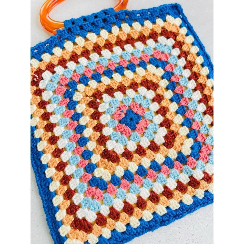 Vintage Handmade Granny Square Crocheted Handbag Purse - Picture 5 of 5